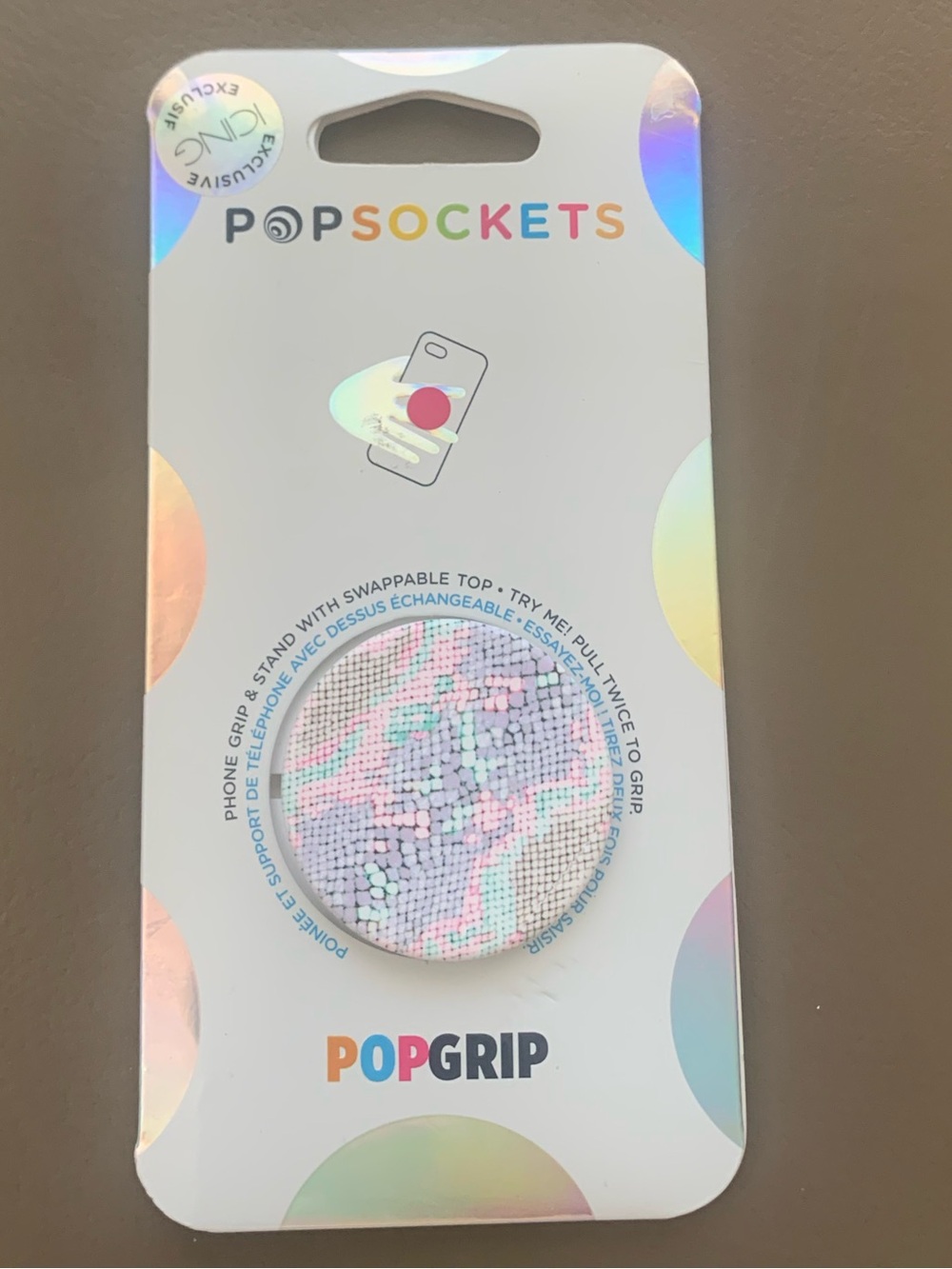 PopSocket PopGrip Sequin Phone Grip in Iridescent Pink and Blue